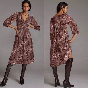 Ranna Gill x Anthropologie Leopard Print Cut Out Midi Dress Sz. XSP Sz. XS